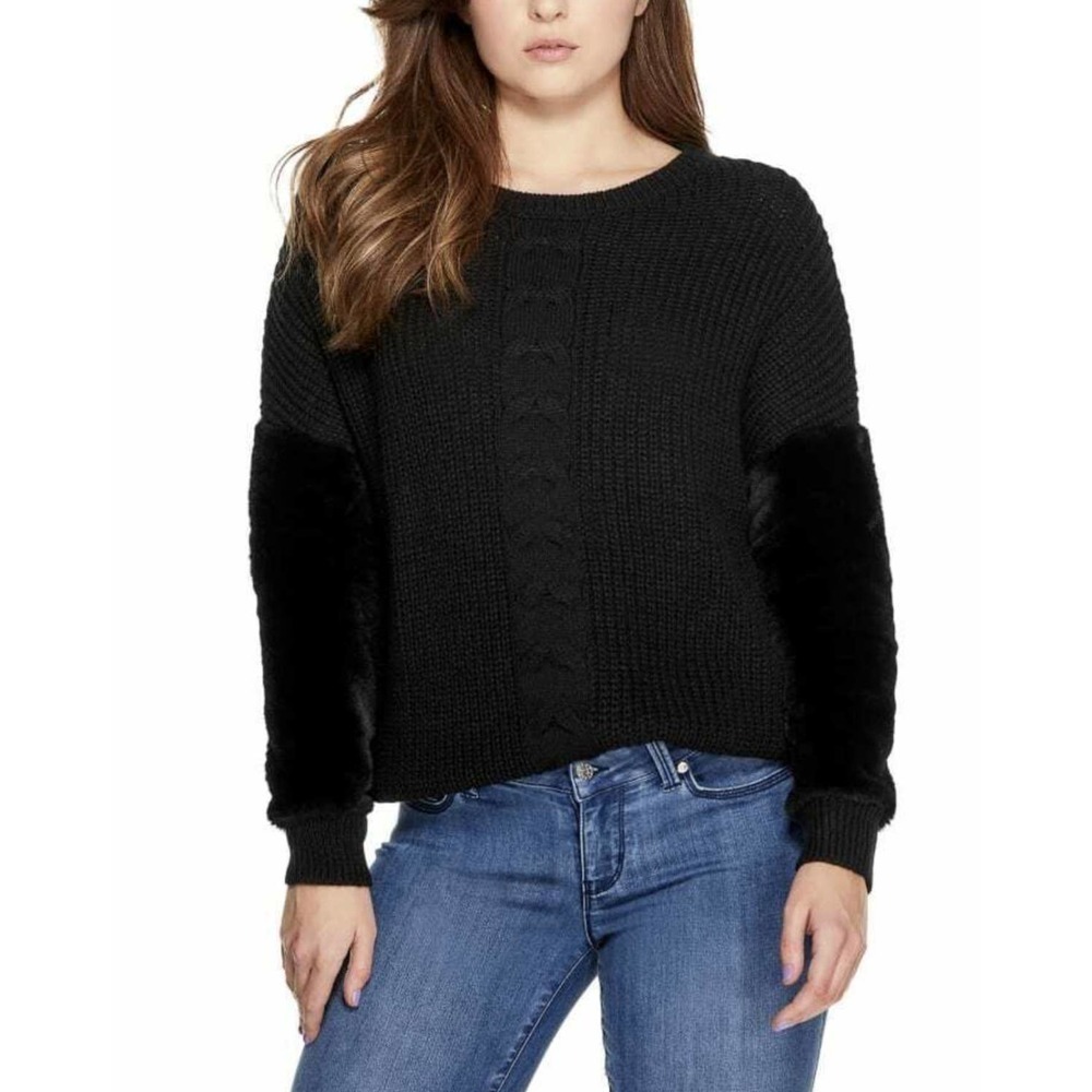Guess Roma Faux Fur Cable‎ Knit Sweater | SMALL
